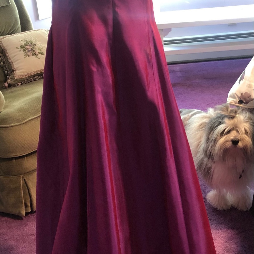 purple organza gown lined with bright red. Size 14